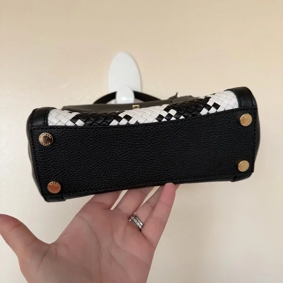 MICHAEL KORS Women's Karson Mini Leather Satchel Optic White Black - Picture 3 of 10